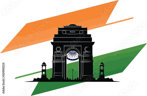 India gate silhouette with tricolor background
