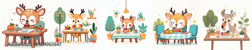 collection of cute deer vectors eating fruit