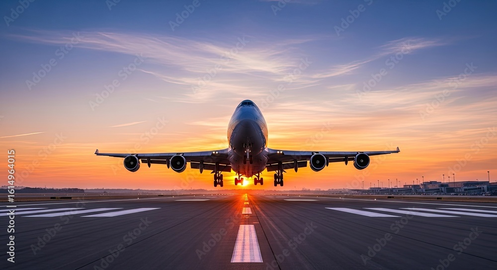 Fototapeta premium Boeing 747 Airplane Taking Off at Sunset