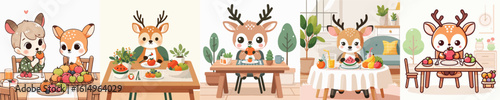 collection of cute deer vectors eating fruit