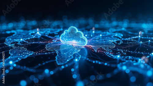 Cloud Computing and Global Data Network | Digital Cloud Concept with Blue Connections | Global Connectivity Through Cloud Tech
