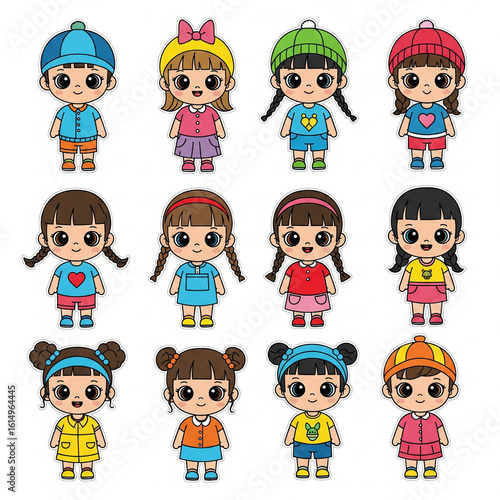 Wallpaper Mural Cute Cartoon Kids Collection in Colorful Outfits – Flat Vector Illustration Torontodigital.ca