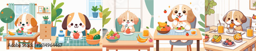 vector collection of cute dogs eating fruit