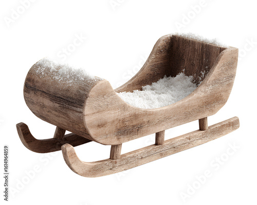 Minimalist Wooden Sleigh with Snow Dusting and No Decorations, Angled Top View, Transparent Background