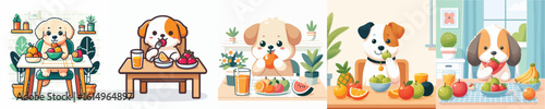 vector collection of cute dogs eating fruit