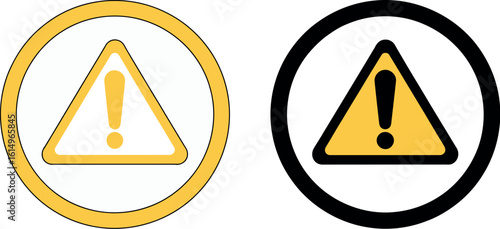 Two warning signs with exclamation points inside triangles and circles on a white background space