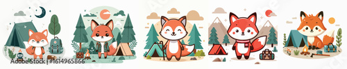 collection of cute fox vectors eating fruit