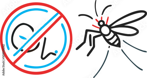 No Mosquitoes Sign with Mosquito Silhouette and Red Eyes insect pest