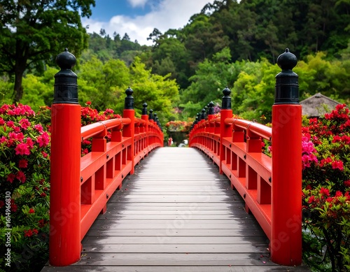 Wallpaper Mural Red bridge through lush gardens Torontodigital.ca