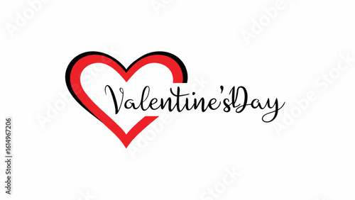 Valentine's day greeting card featuring a red heart with black outline and cursive text on white background