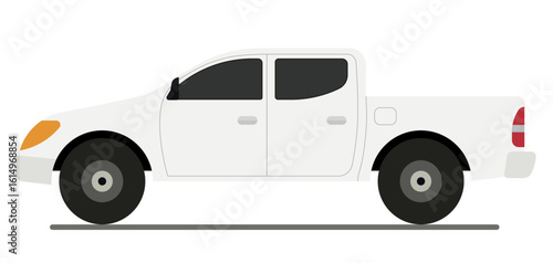 White pickup truck. Illustration of a white pickup truck in flat design style with side view.