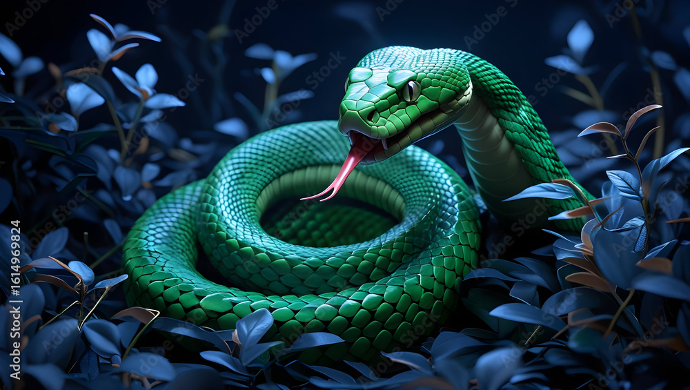 Obraz premium green snake in the garden