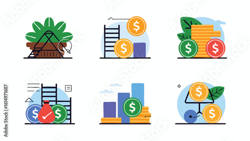 AI Generate Financial Icons Illustrations for Finance Investment or Economic Concepts Depicting Increasing Value