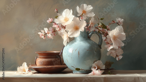 Elegant still life setup featuring light, subdued hues.

