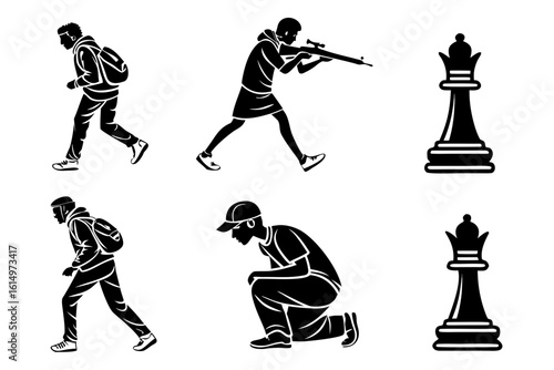 Silhouette Figures and Chess Queens.