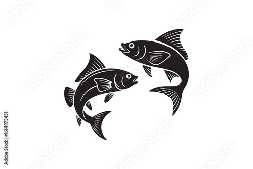 Fish Silhouette Vector Illustration Black Fish Pair Silhouette Design