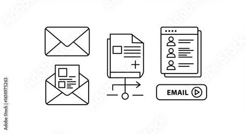 Illustration of email envelopes document flow chart and contact list with email button icon vreated with genrated ai