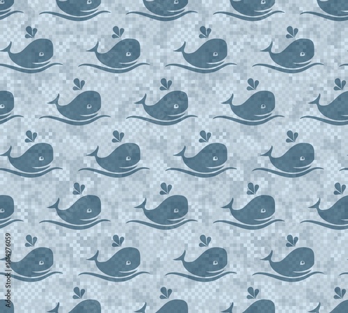 Seamless background with whales in the sea.