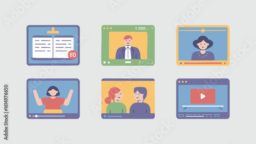 AI Generate Online Communication Icons Illustrating Digital Interaction Learning Education Networking & Relationships for User Interface Graphics Design Concepts