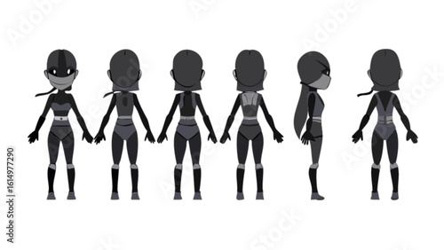 Ninja girl character design sheet vector illustration for animation and game development asset pack