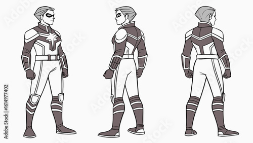 Superhero character design sheet drawing template for comics and animation reference art vector illustration