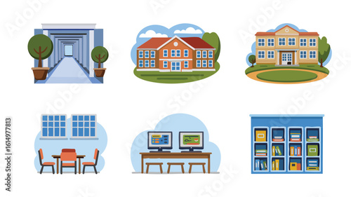 AI Generate School Buildings Education Interior Illustrations Design Elements and Backgrounds Graphic Digital Art Decorations for Websites or Advertisement