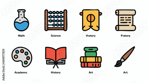 AI Generate School Education Icons Academic Science History Art Math Concepts Instructional Symbols