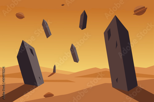 Mysterious floating monoliths on a desert planet