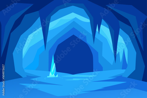 Abstract blue ice cave with crystal formation