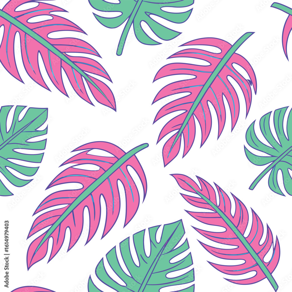 Obraz premium Flat style seamless tile with exotic jungle leaves.