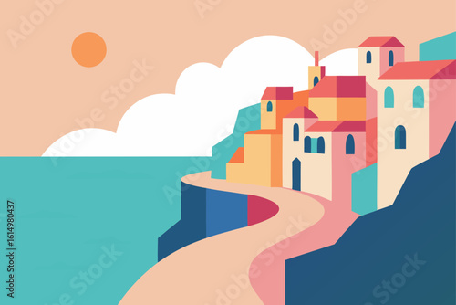 Colorful mediterranean village on a cliffside by the sea
