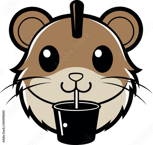 Hamster's Delight: An adorable cartoon hamster drinks beverage, embodies the joy of refreshment and the spirit of lightheartedness.