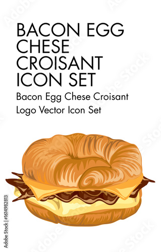Baked egg chese croisant logo vector Icon set