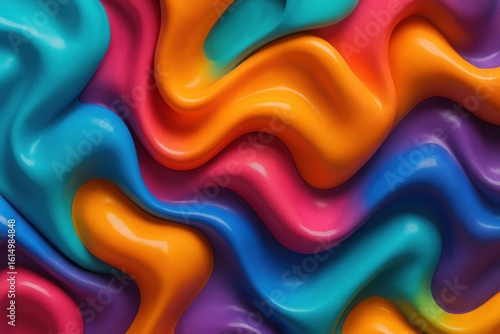 Fluid multicolor abstract surface with high gloss finish resembling melted plastic or rubbery material