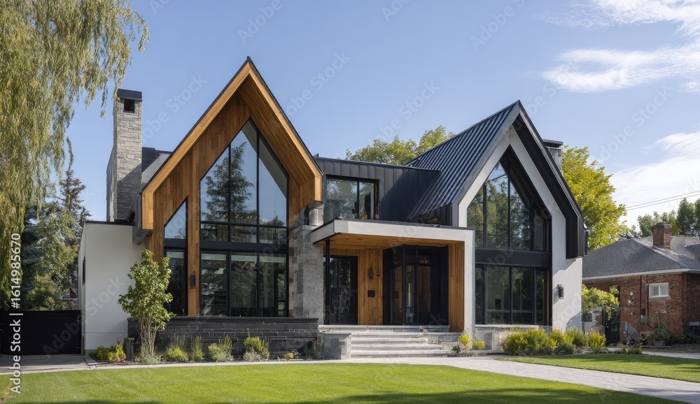 Obraz premium Modern farmhouse-style home with a striking facade