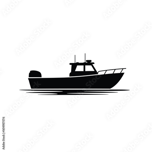 Black fishing boat on water icon vessel marine
