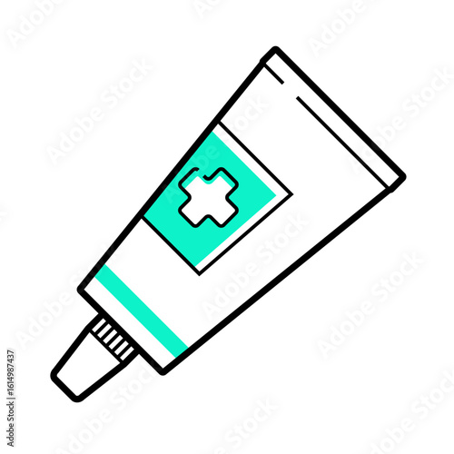 Simple line art illustration of a medical ointment tube. A concept for first aid, topical treatment, and dermatological care.