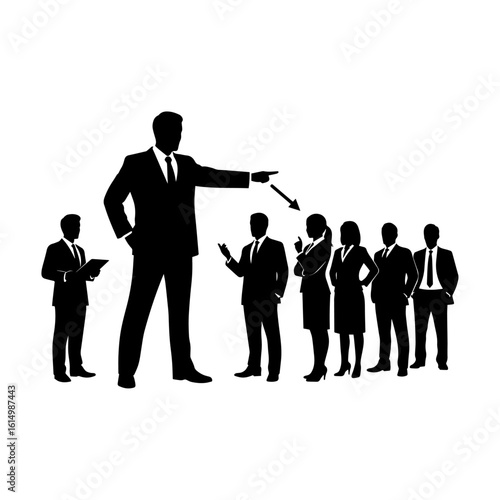 Business Leader Giving Orders to Team Silhouette Vector