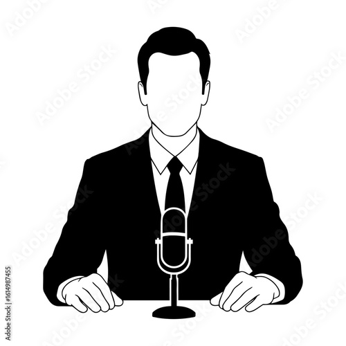 Male News Anchor Speaking at Microphone Silhouette Vector