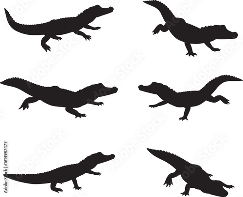 Collection of six alligator silhouettes in various poses