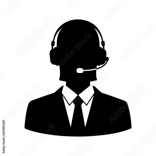 Silhouette of Customer Support Agent Wearing Headset in Suit
