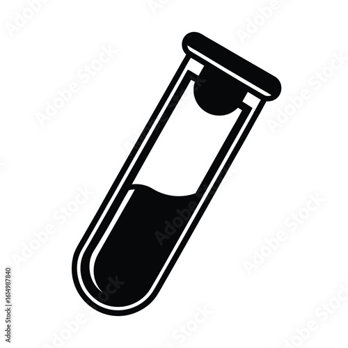 Glass test tube with blood, a medical vector illustration, and a sand-filled hourglass icon signifying the passage of time