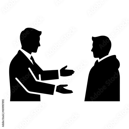 Silhouette of Two Men in Conversation – Business Communication Icon