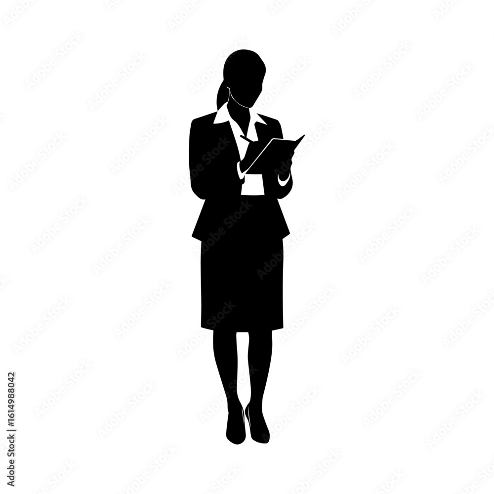 Silhouette of Businesswoman Reading Clipboard – Professional Female Office Worker Illustration Silhouette of Businesswoman Reading Clipboard – Professional Female Office Worker Illustration