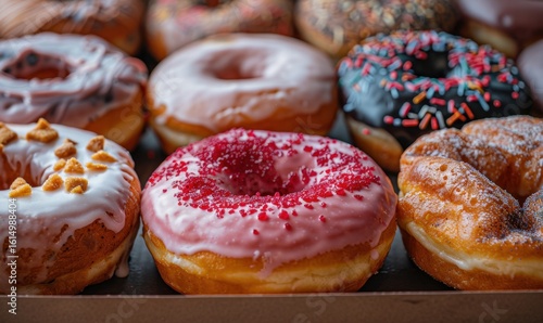 Wallpaper Mural Assorted glazed donuts display colorful icing and sweet toppings collection Torontodigital.ca