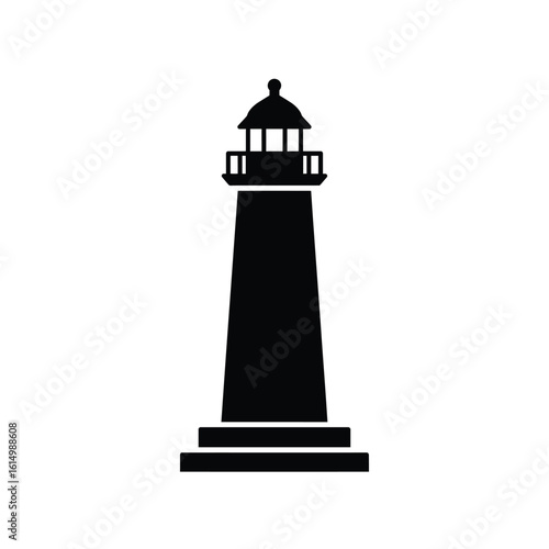Black lighthouse silhouette isolated on white building