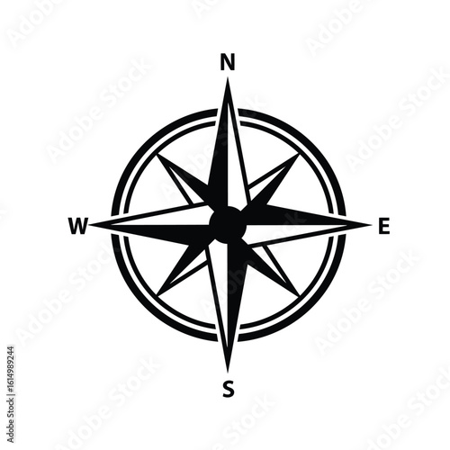 Black compass rose navigation symbol direction north