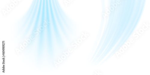 Air flow set of vector elements on a white background. Abstract light effect blowing from an air conditioner, purifier or humidifier. Dynamic blurred flow motion	