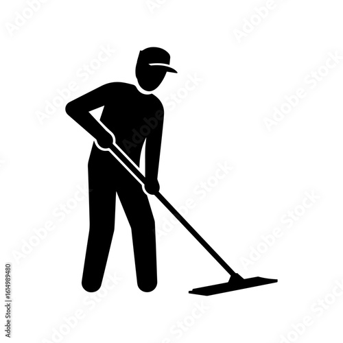 Silhouette of Janitor Mopping Floor – Cleaning Worker Icon for Sanitation Services