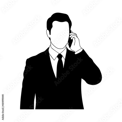 Businessman Talking on Phone Silhouette – Communication, Corporate Call, Office Concept